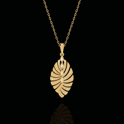Diamond Leaf Pendant Necklace, Marquise Stone Pendant, Elegant Floral Statement Jewelry