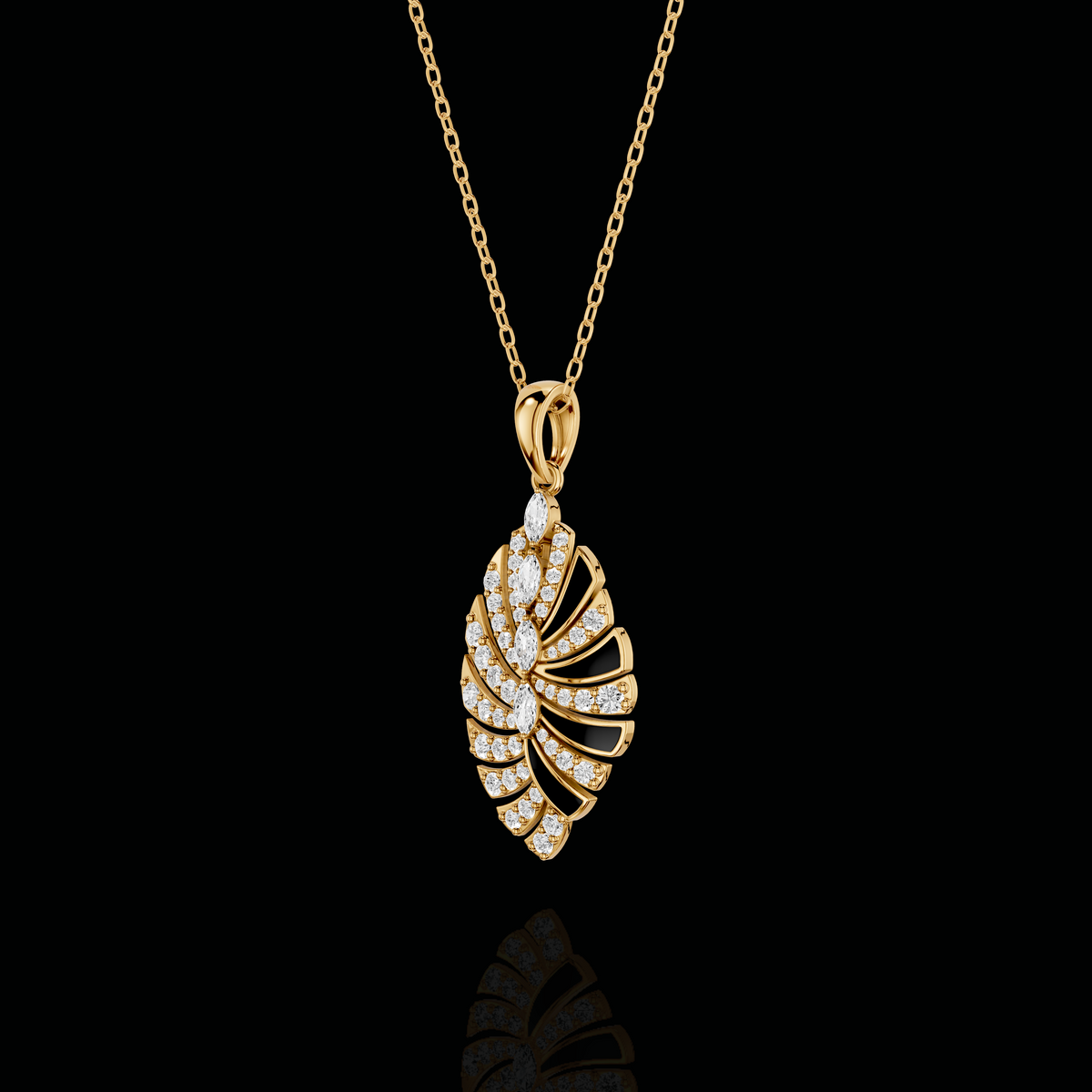 Diamond Leaf Pendant Necklace, Marquise Stone Pendant, Elegant Floral Statement Jewelry
