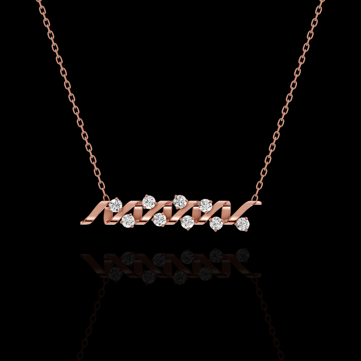 Wave Pendant Necklace, Ribbon Pendant, Round Sparkling Stone Necklace, Modern Elegant Jewelry Gift for Women