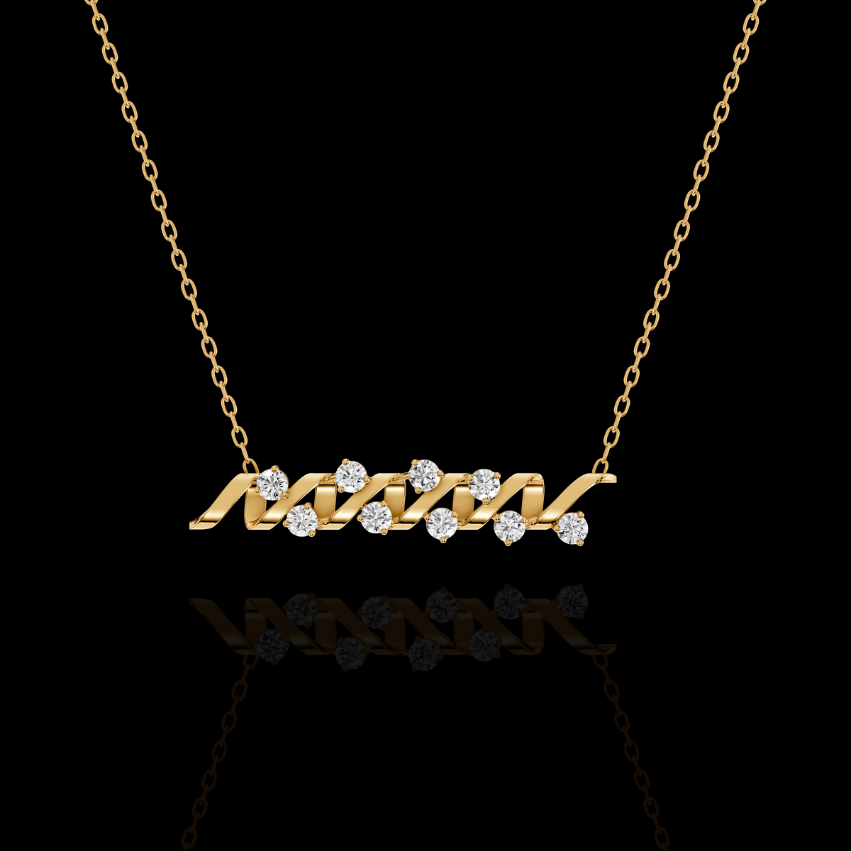 Wave Pendant Necklace, Ribbon Pendant, Round Sparkling Stone Necklace, Modern Elegant Jewelry Gift for Women