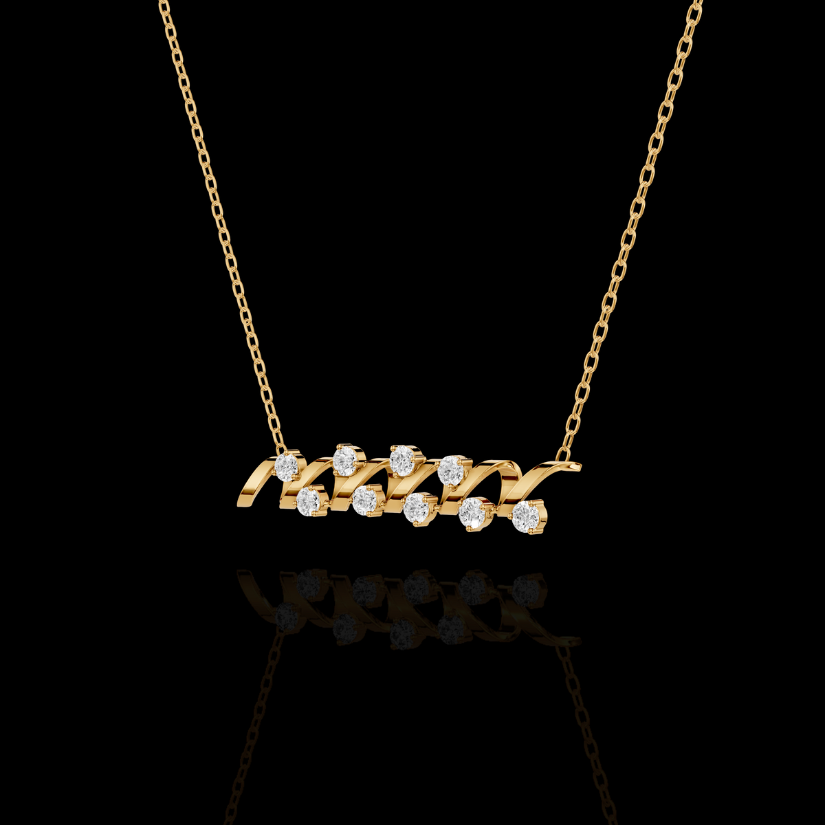 Wave Pendant Necklace, Ribbon Pendant, Round Sparkling Stone Necklace, Modern Elegant Jewelry Gift for Women