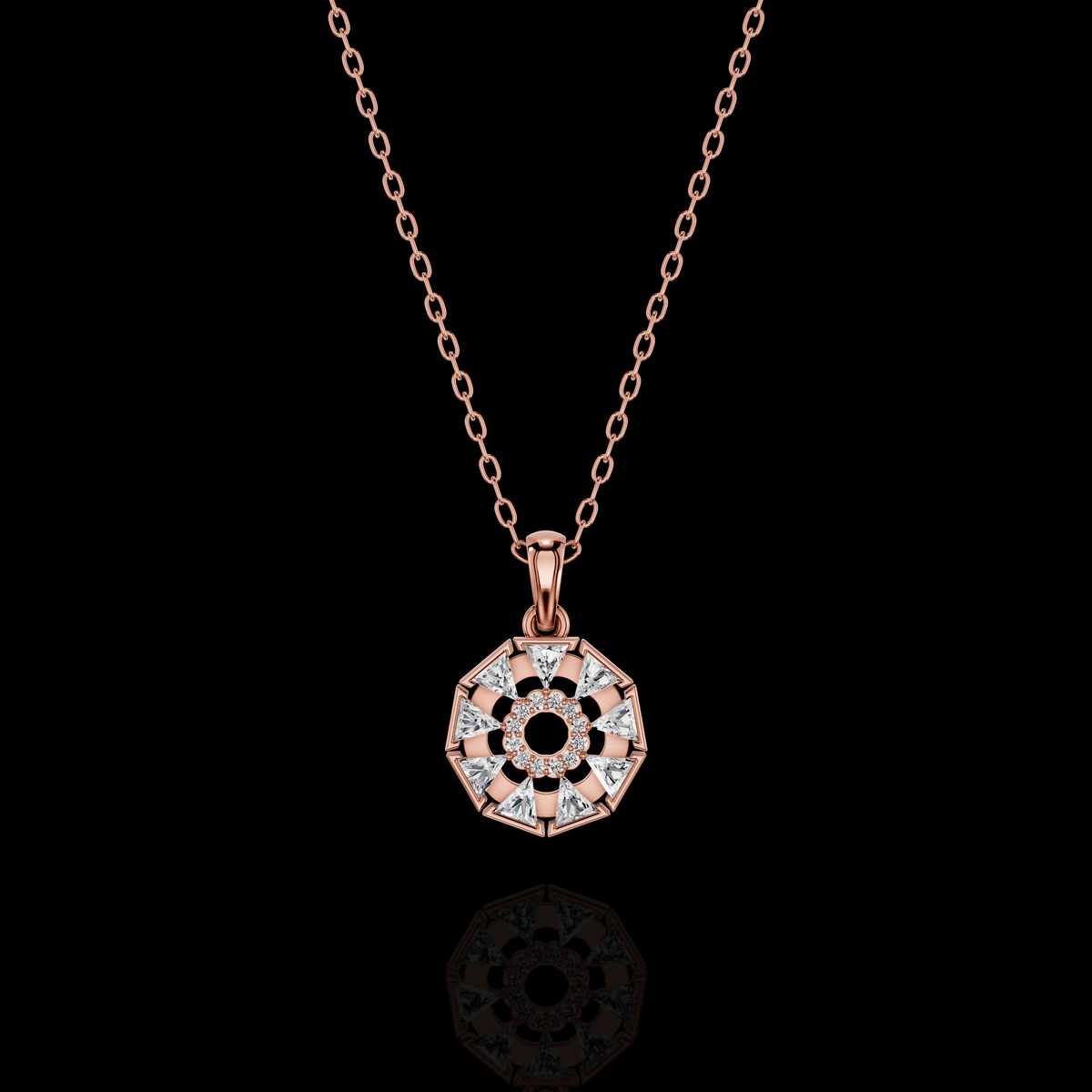Lab Grown Diamond Trillion Pendant Necklace, Moissanite Geometric Halo Pendant, White Gold Statement Necklace for Women, Gift for Her