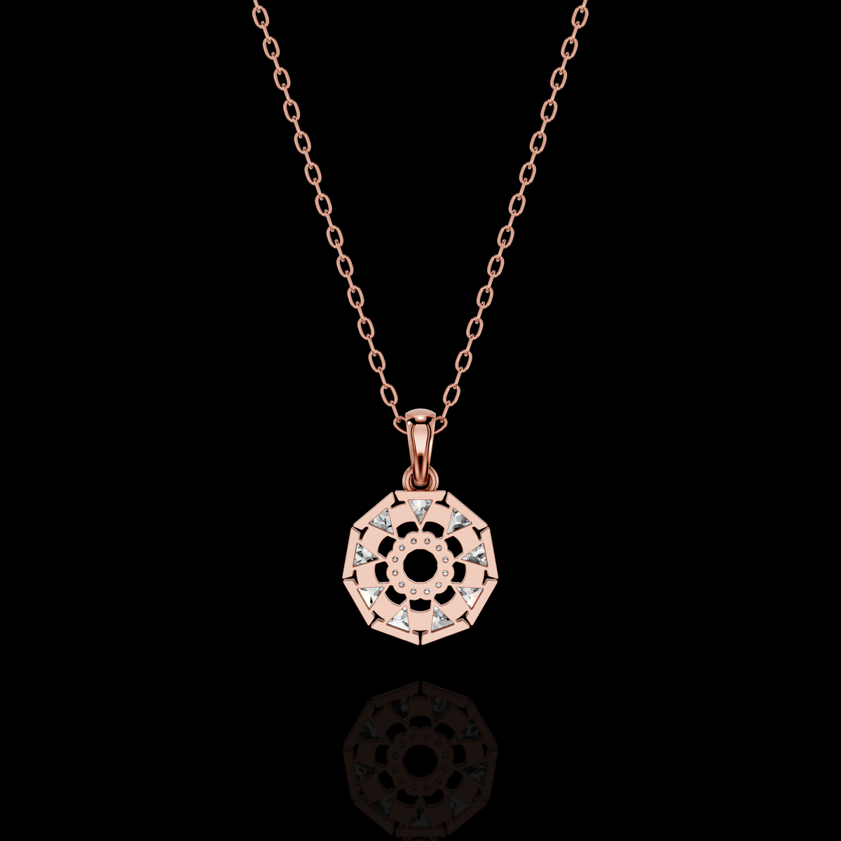 Lab Grown Diamond Trillion Pendant Necklace, Moissanite Geometric Halo Pendant, White Gold Statement Necklace for Women, Gift for Her