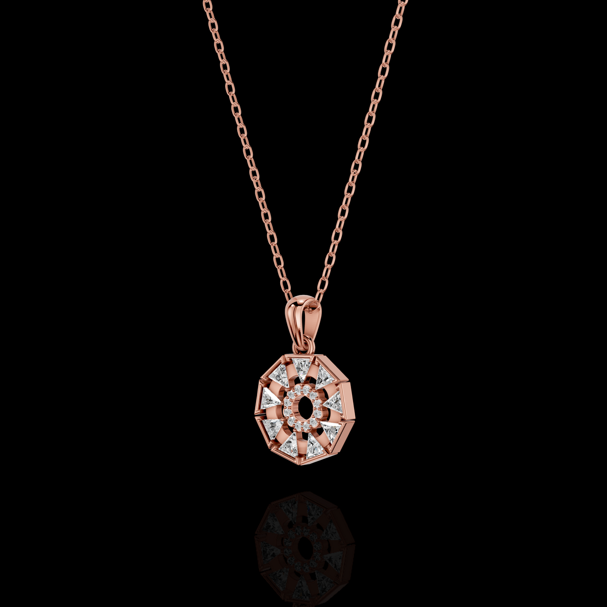 Lab Grown Diamond Trillion Pendant Necklace, Moissanite Geometric Halo Pendant, White Gold Statement Necklace for Women, Gift for Her