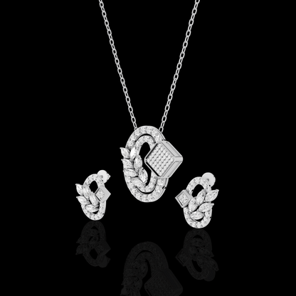 Pendant Set with Matching Earrings, Oval Crystal Jewelry Set, Marquise Stone Necklace Set, Elegant Gift for Her