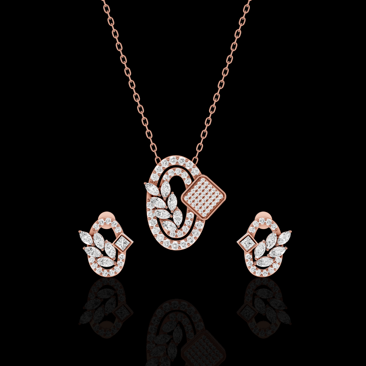 Pendant Set with Matching Earrings, Oval Crystal Jewelry Set, Marquise Stone Necklace Set, Elegant Gift for Her