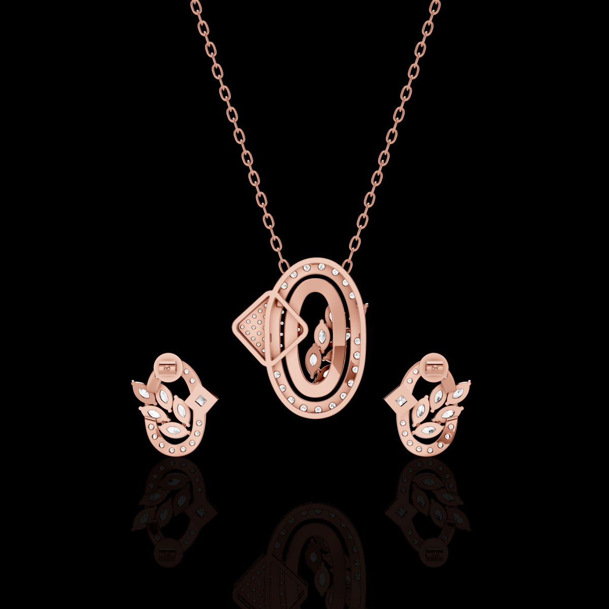 Pendant Set with Matching Earrings, Oval Crystal Jewelry Set, Marquise Stone Necklace Set, Elegant Gift for Her
