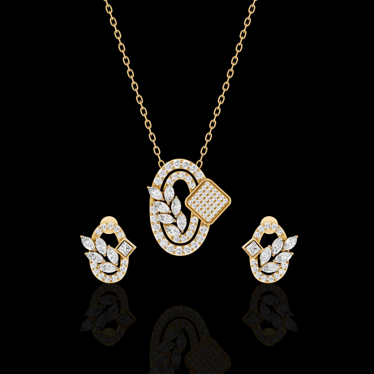 Pendant Set with Matching Earrings, Oval Crystal Jewelry Set, Marquise Stone Necklace Set, Elegant Gift for Her
