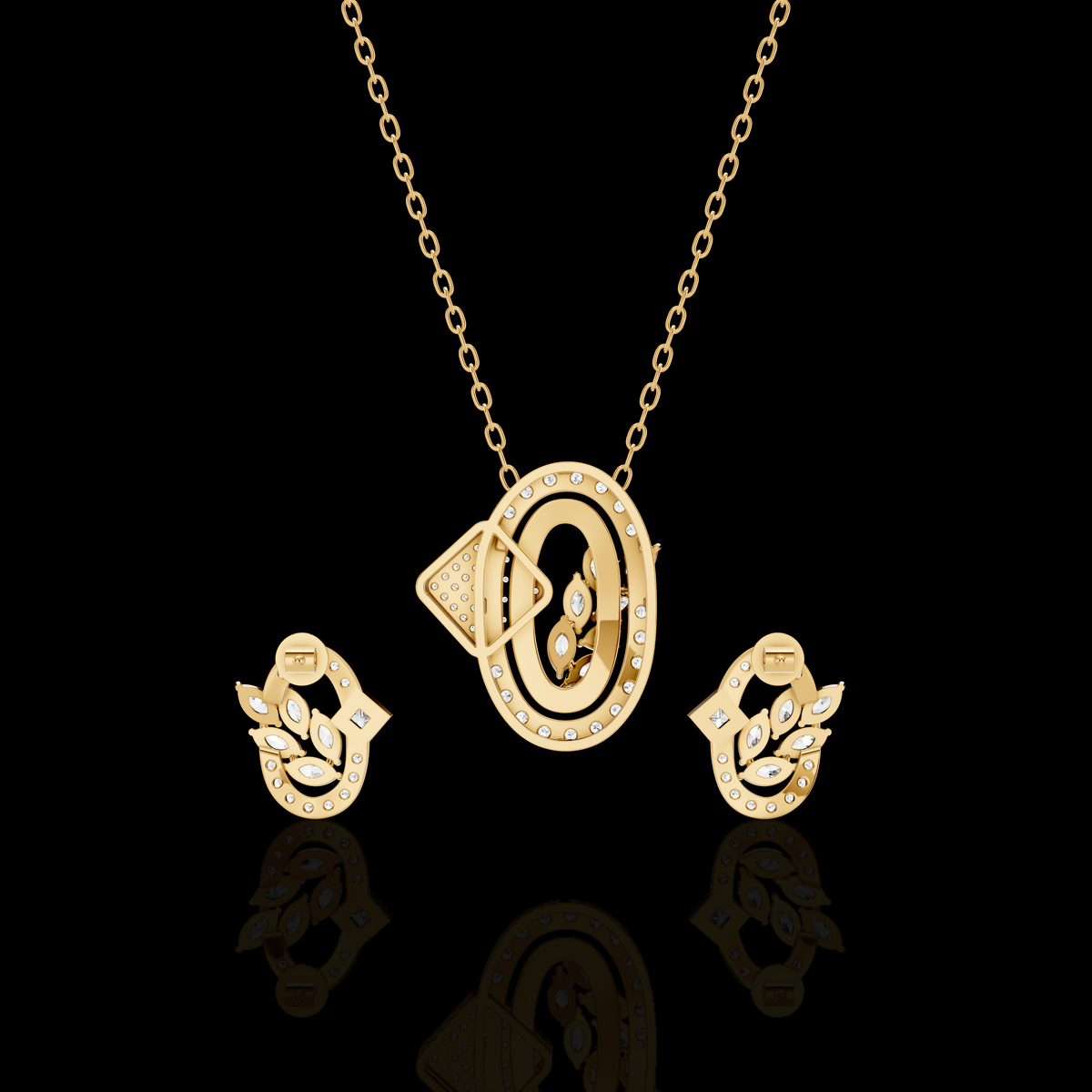 Pendant Set with Matching Earrings, Oval Crystal Jewelry Set, Marquise Stone Necklace Set, Elegant Gift for Her