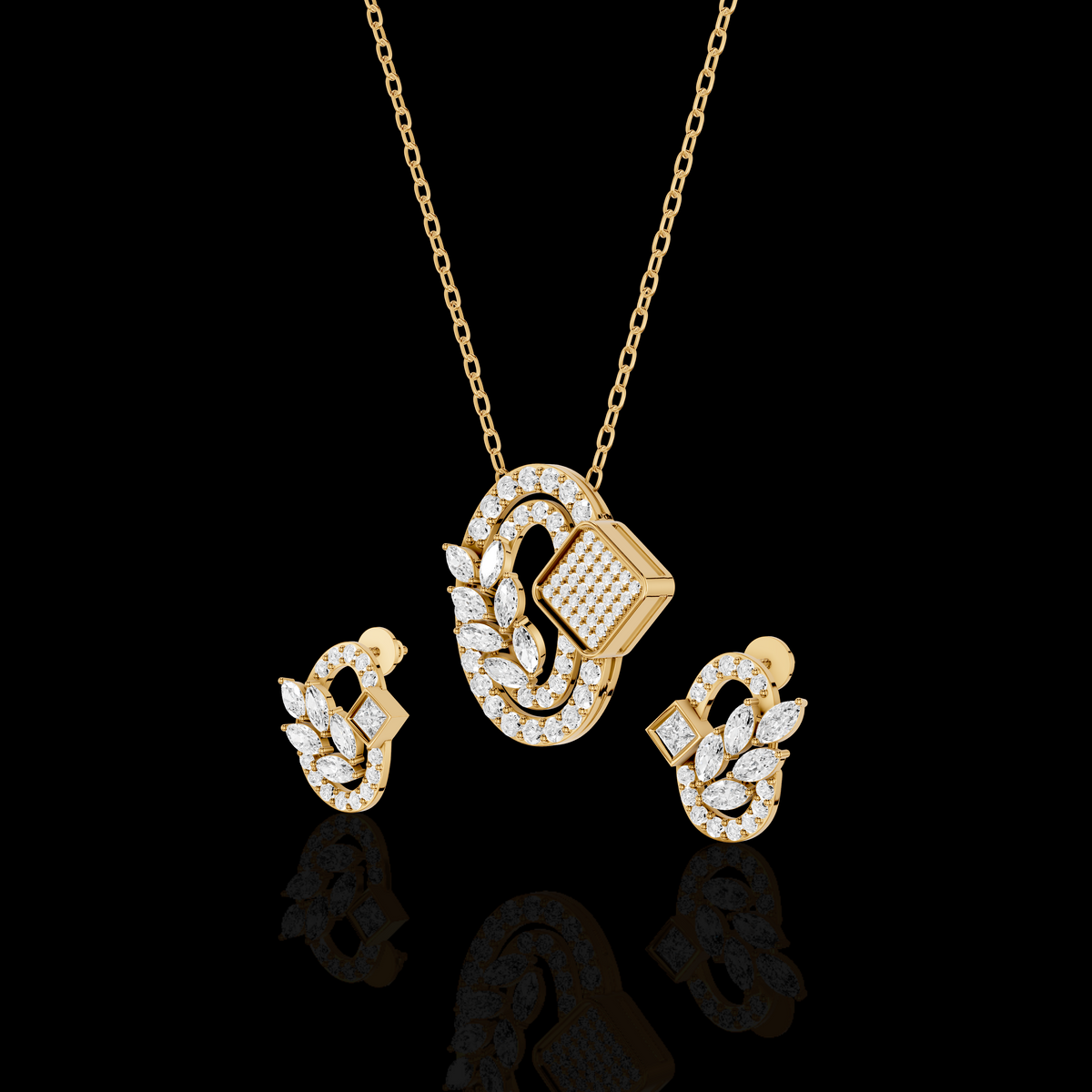 Pendant Set with Matching Earrings, Oval Crystal Jewelry Set, Marquise Stone Necklace Set, Elegant Gift for Her