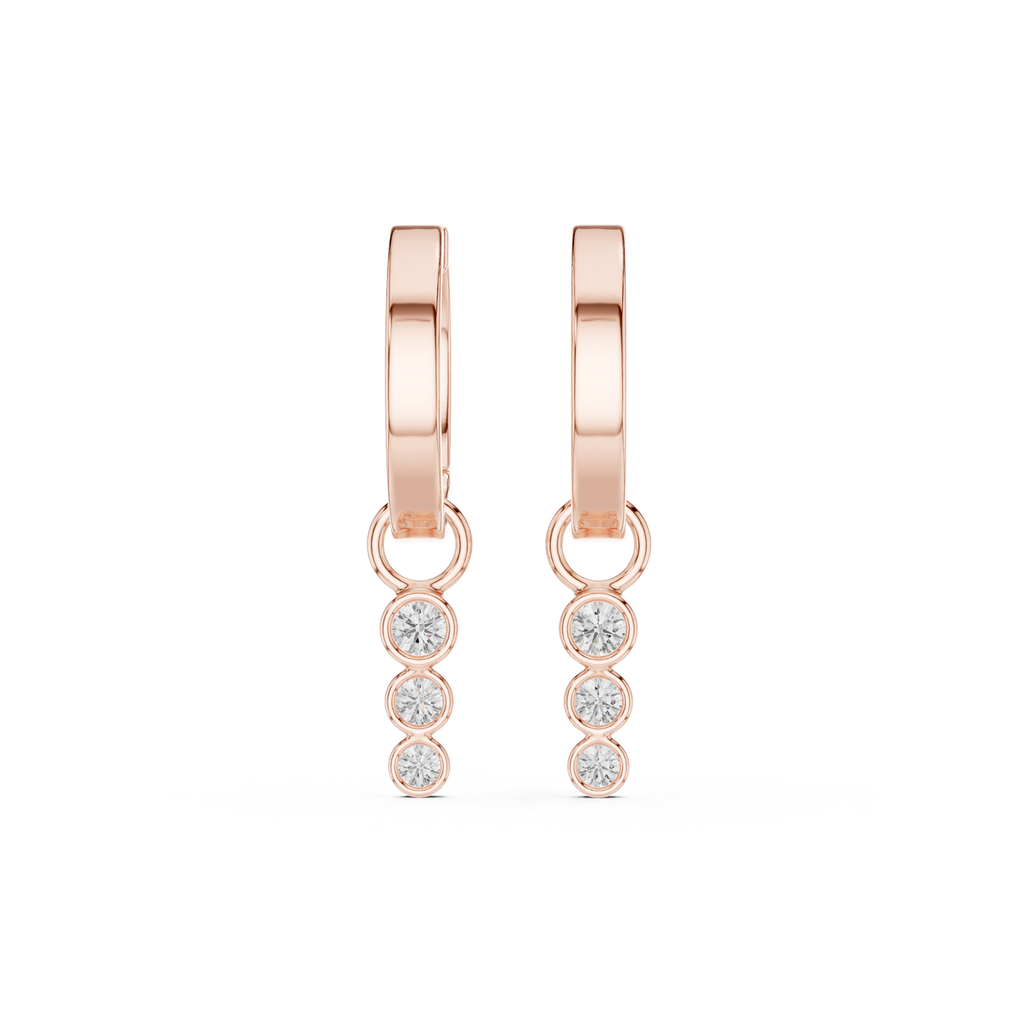 White Gold Bezel Diamond Drop Huggie Hoop Earrings