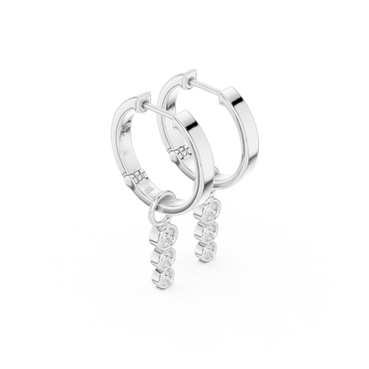 White Gold Bezel Diamond Drop Huggie Hoop Earrings