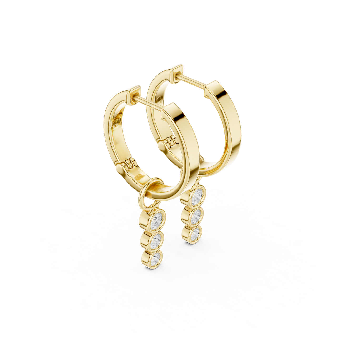 White Gold Bezel Diamond Drop Huggie Hoop Earrings