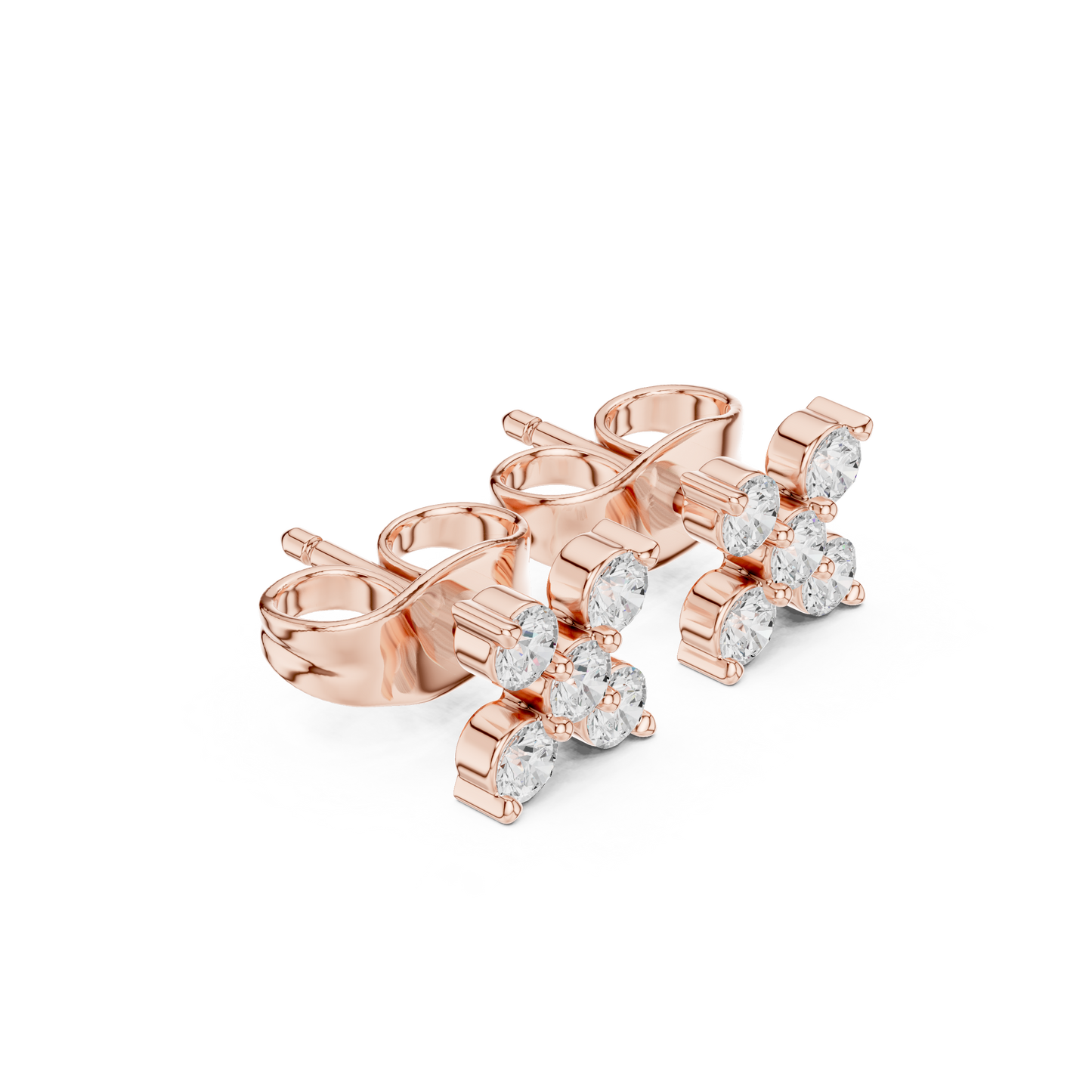 Four Square Sparkled Diamond Stud Earrings | Modern Geometric Brilliance