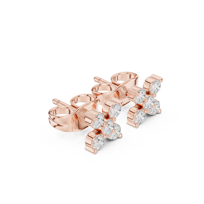 Four Square Sparkled Diamond Stud Earrings | Modern Geometric Brilliance