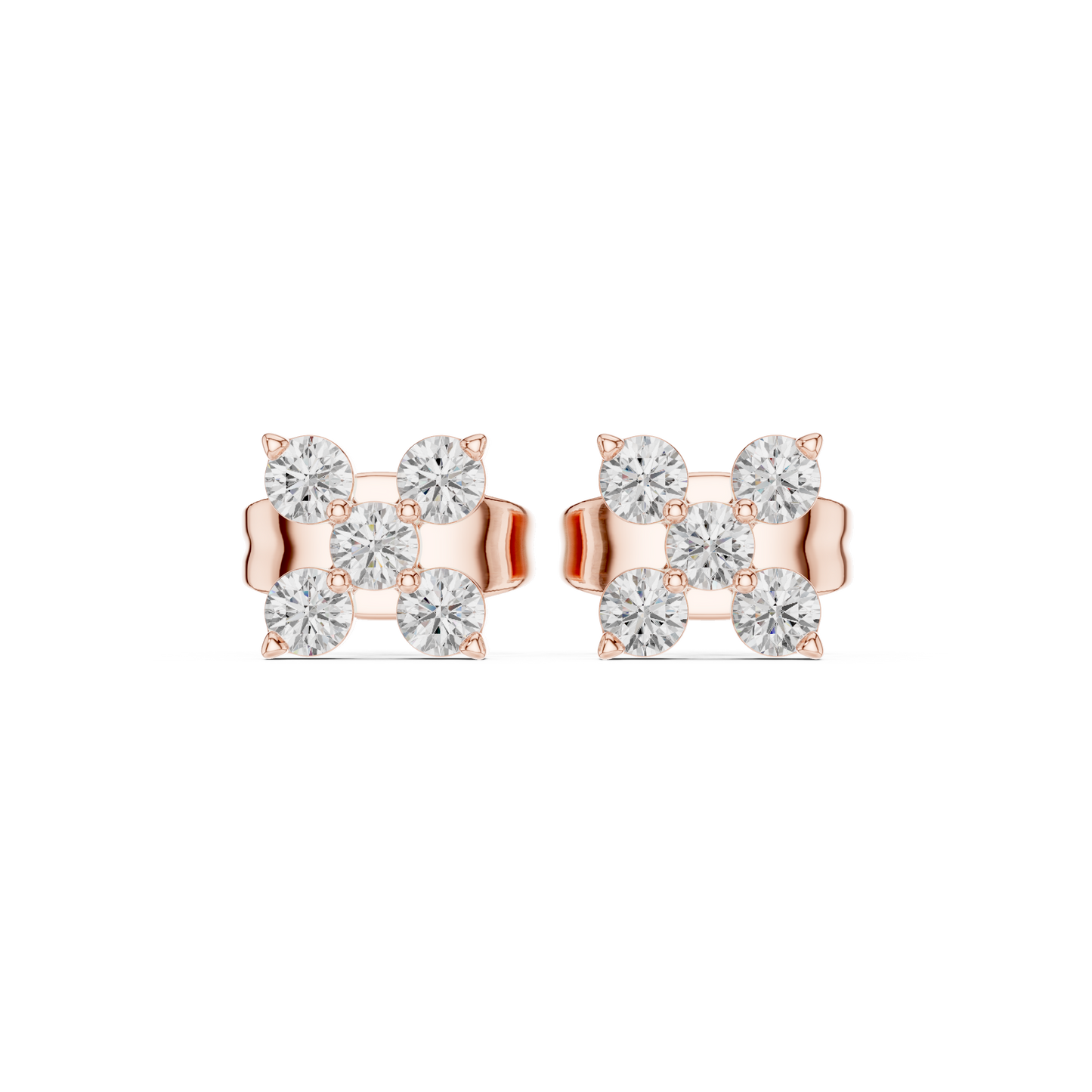 Four Square Sparkled Diamond Stud Earrings | Modern Geometric Brilliance
