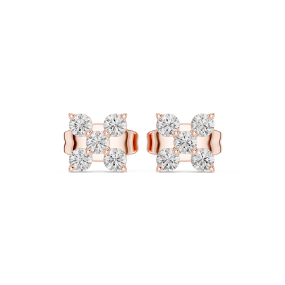 Four Square Sparkled Diamond Stud Earrings | Modern Geometric Brilliance
