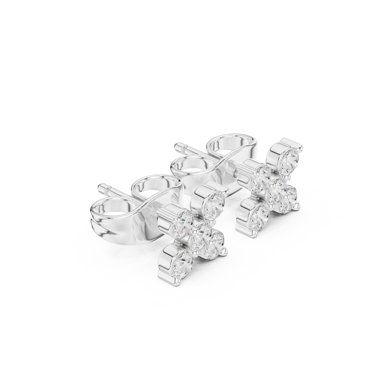 Four Square Sparkled Diamond Stud Earrings | Modern Geometric Brilliance