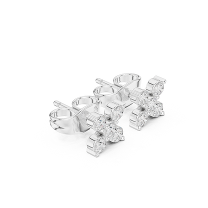 Four Square Sparkled Diamond Stud Earrings | Modern Geometric Brilliance