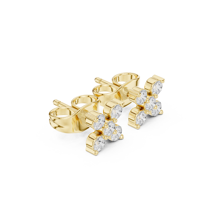 Four Square Sparkled Diamond Stud Earrings | Modern Geometric Brilliance