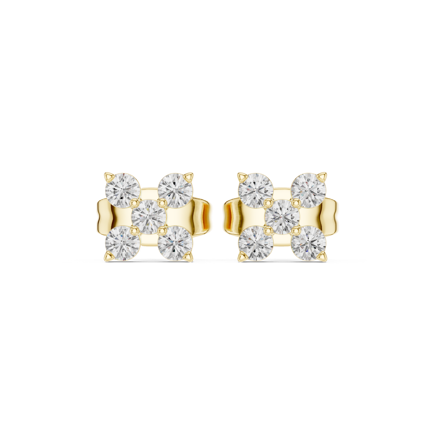 Four Square Sparkled Diamond Stud Earrings | Modern Geometric Brilliance