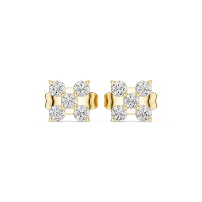 Four Square Sparkled Diamond Stud Earrings | Modern Geometric Brilliance
