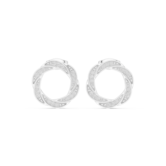 Silver twisted hoop earrings featuring a polished intertwined design with a sleek modern finish