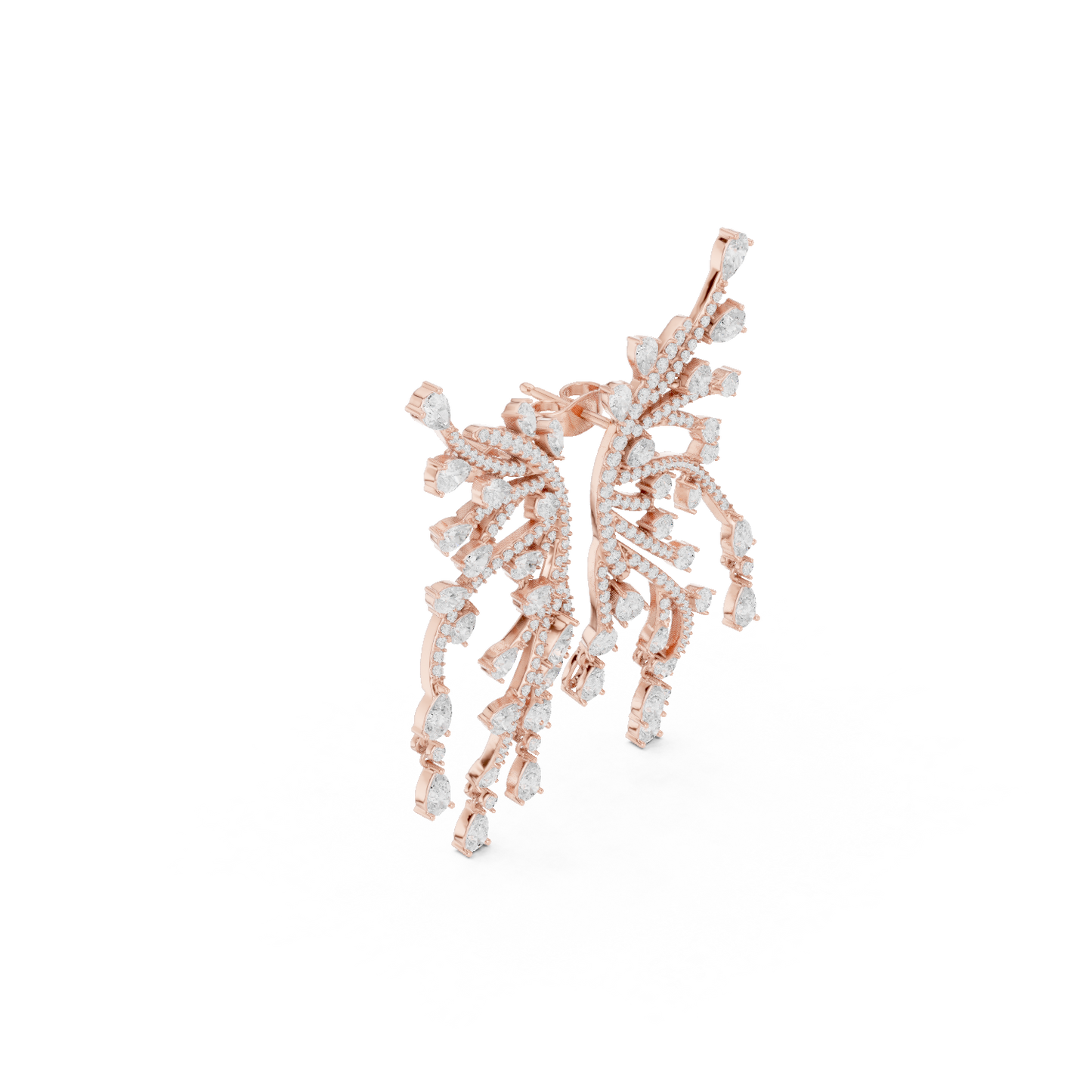 White Diamond Wing-Shaped Ear Climber Earrings | Elegant Statement Design