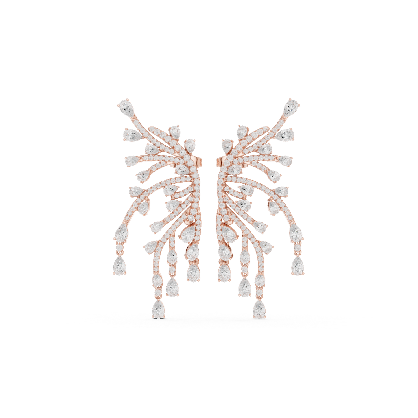 White Diamond Wing-Shaped Ear Climber Earrings | Elegant Statement Design