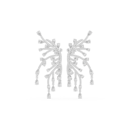 White diamond wing-shaped ear climber earrings featuring sparkling diamonds along a polished metal wing design