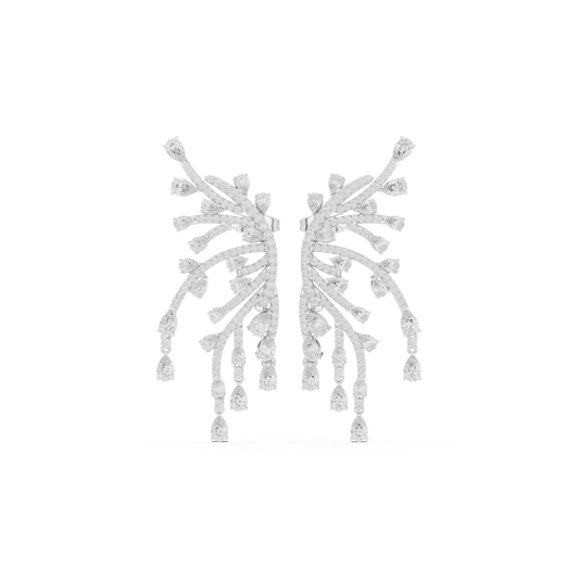 White diamond wing-shaped ear climber earrings featuring sparkling diamonds along a polished metal wing design