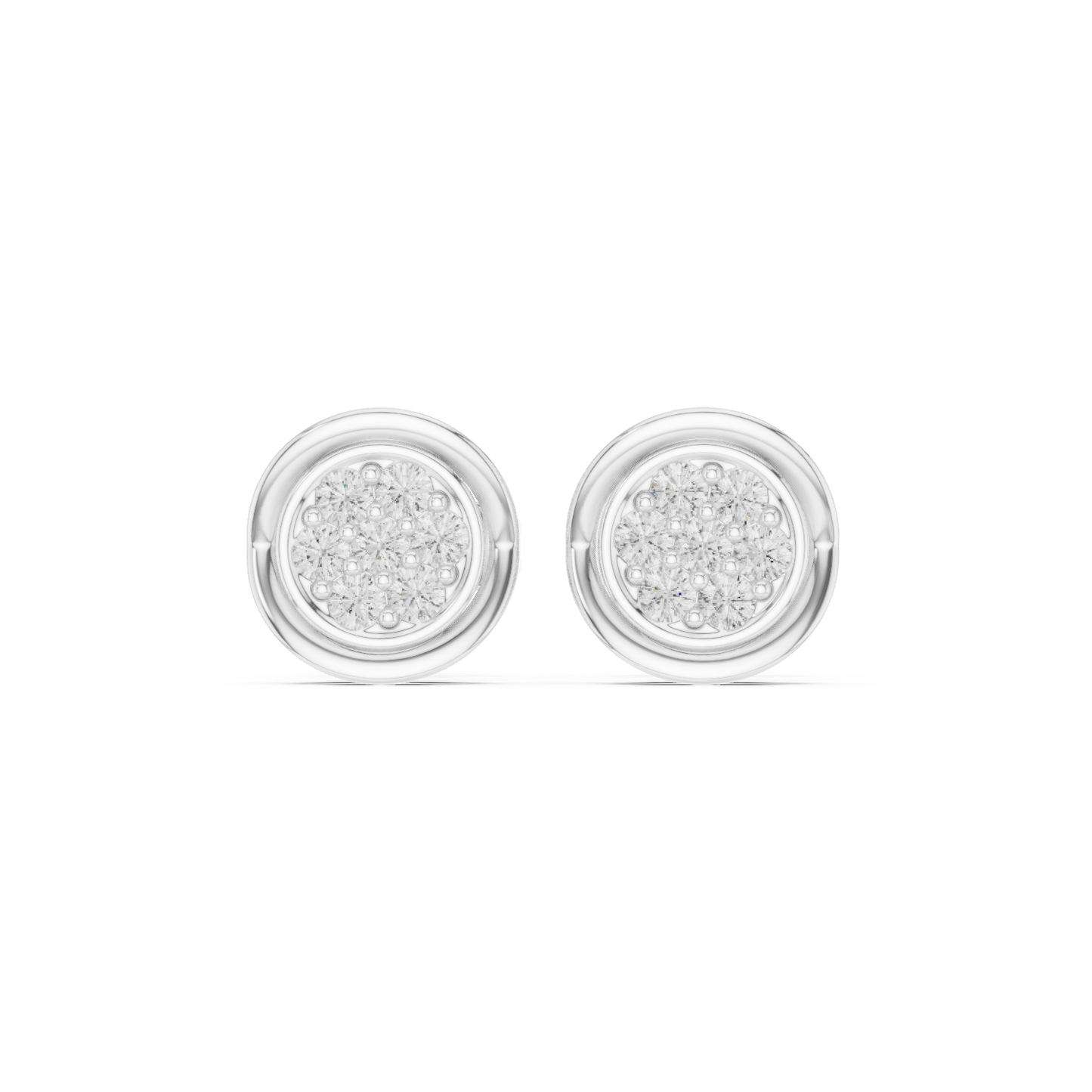 Round diamond stud earrings featuring brilliant-cut diamonds in a polished metal setting