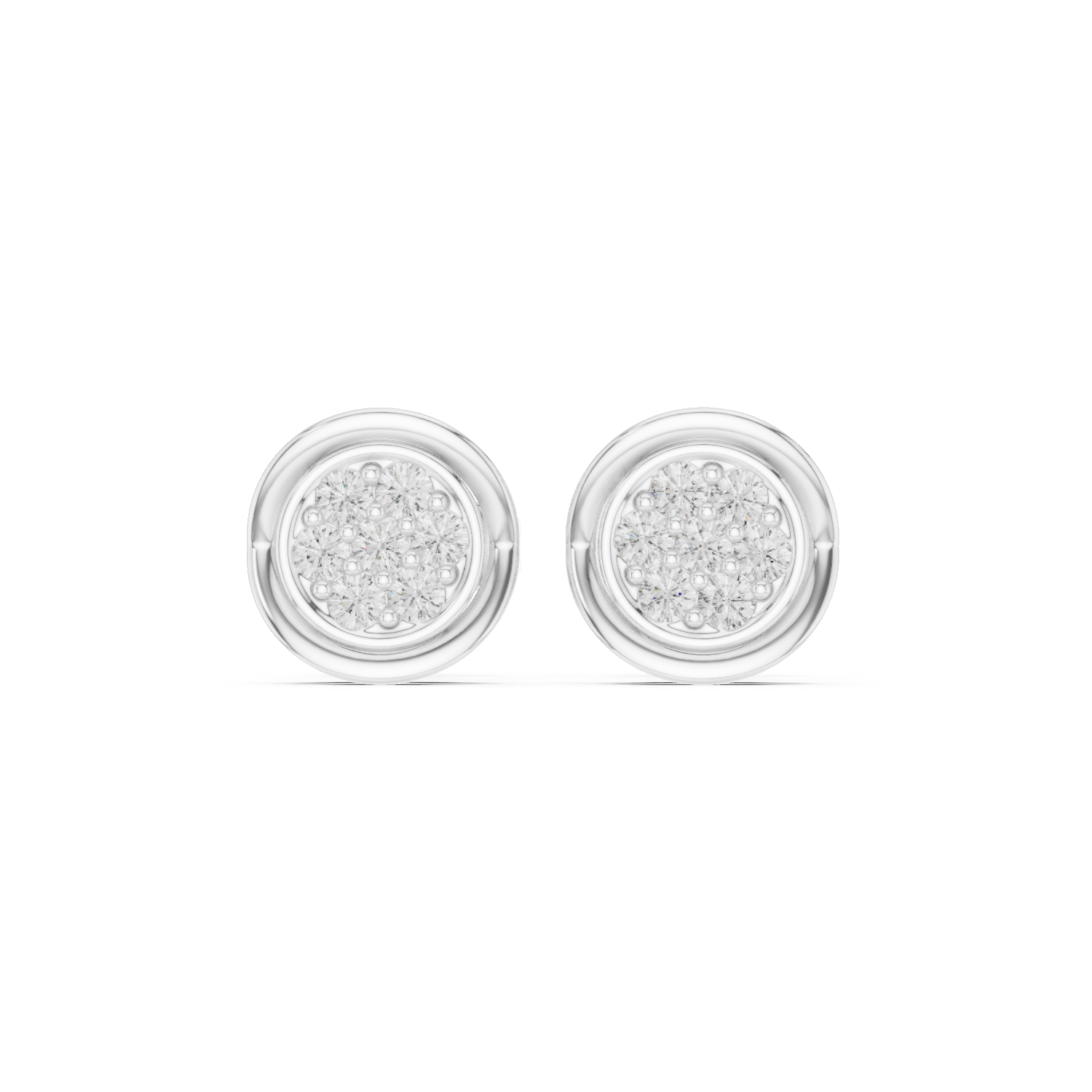 Round diamond stud earrings featuring brilliant-cut diamonds in a polished metal setting