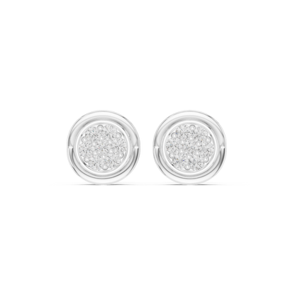 Round diamond stud earrings featuring brilliant-cut diamonds in a polished metal setting