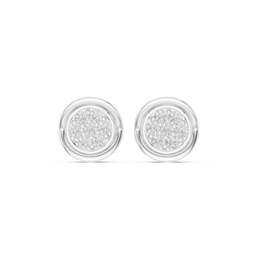 Round diamond stud earrings featuring brilliant-cut diamonds in a polished metal setting