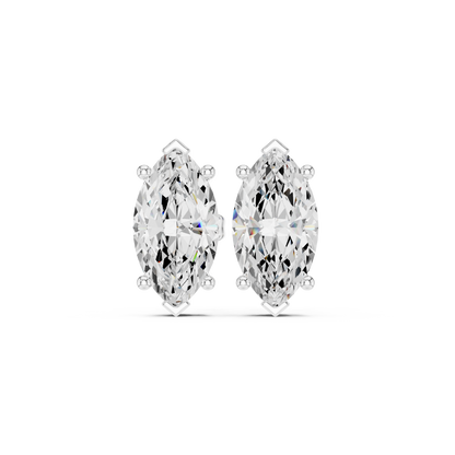 Marquise-cut diamond solitaire stud earrings set in a polished precious metal prong setting