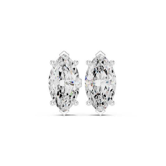 Marquise-cut diamond solitaire stud earrings set in a polished precious metal prong setting