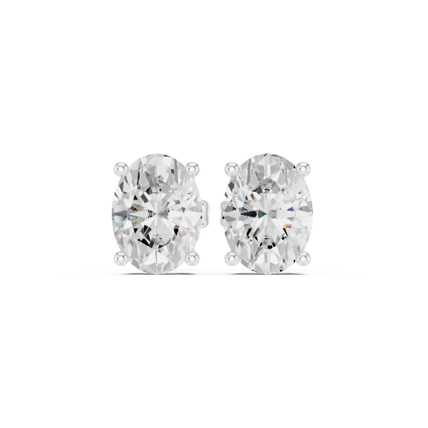 Lab-grown oval diamond solitaire stud earrings in a four-prong basket setting with a high-polish finish