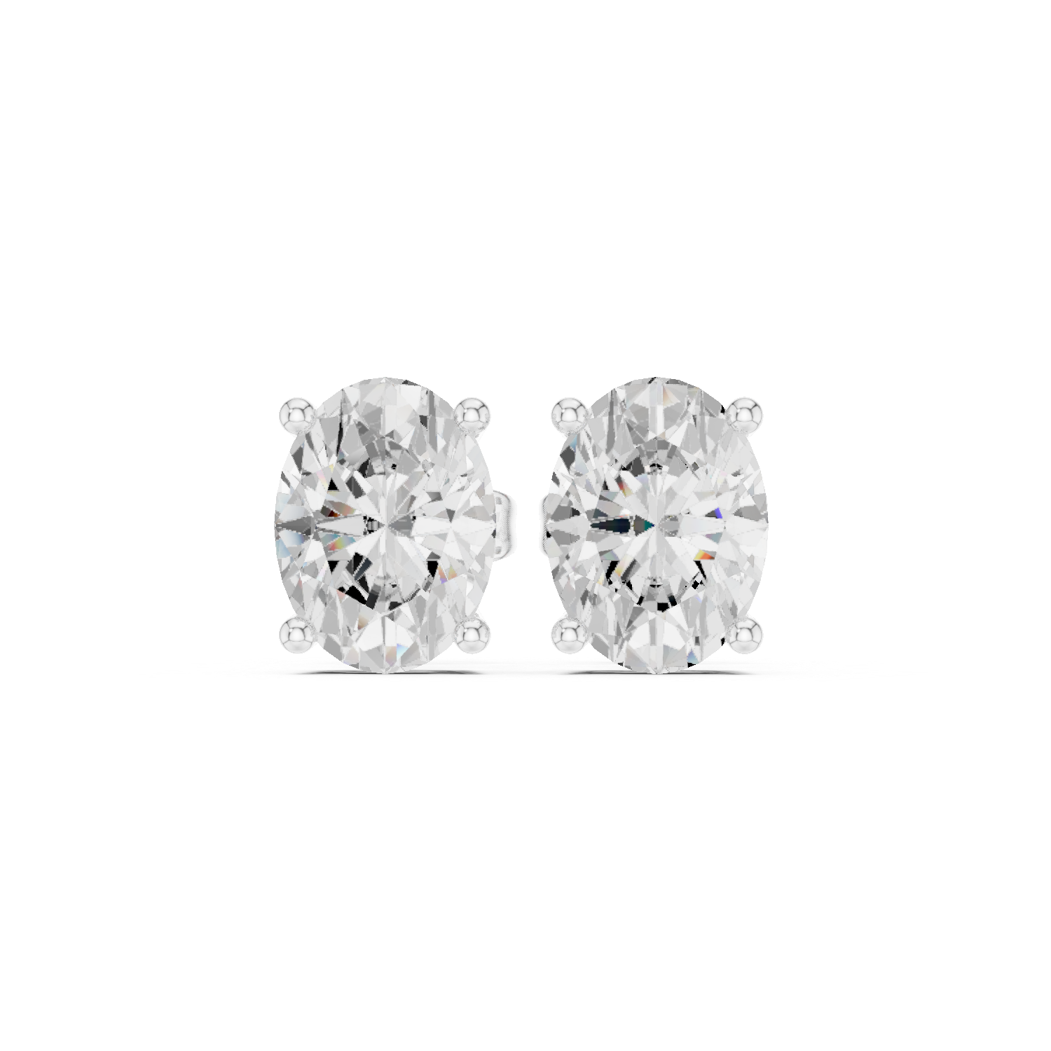 Lab-grown oval diamond solitaire stud earrings in a four-prong basket setting with a high-polish finish
