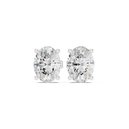 Lab-grown oval diamond solitaire stud earrings in a four-prong basket setting with a high-polish finish
