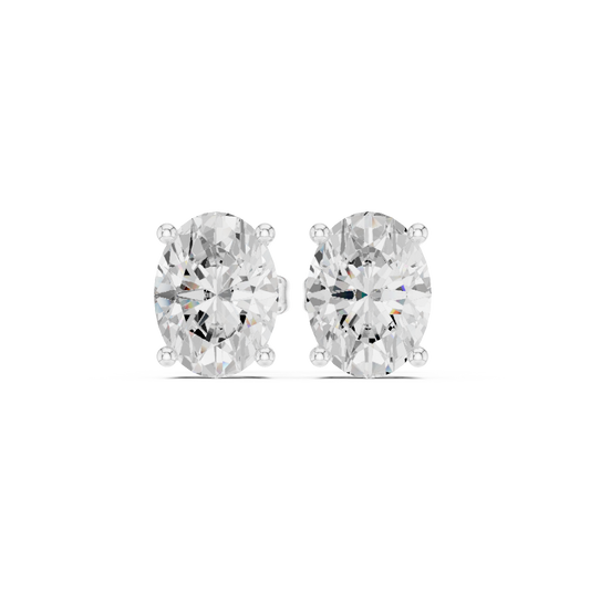 Lab-grown oval diamond solitaire stud earrings in a four-prong basket setting with a high-polish finish