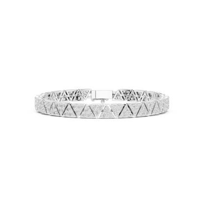 Triangle-shaped diamond tennis bracelet featuring continuous triangular-cut diamonds