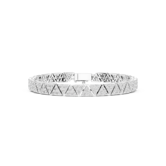 Triangle-shaped diamond tennis bracelet featuring continuous triangular-cut diamonds