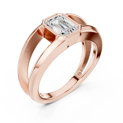 Emerald-Cut Solitaire Diamond Ring | Split Crossover Double Band