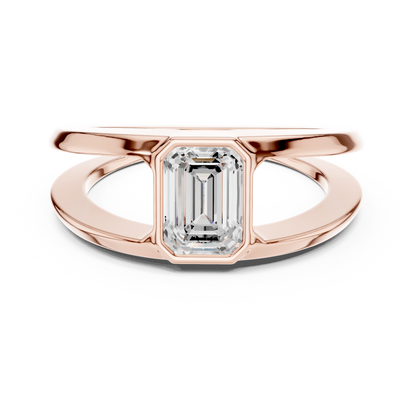 Emerald-Cut Solitaire Diamond Ring | Split Crossover Double Band