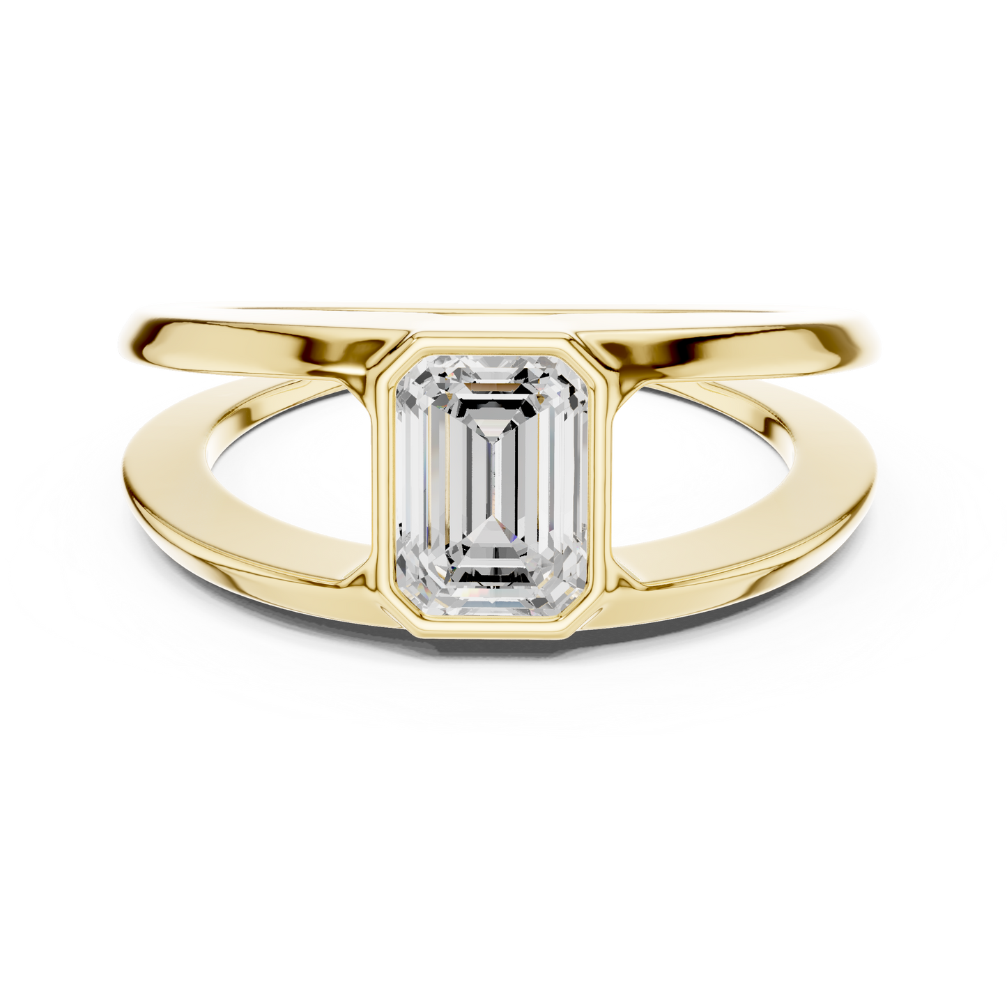 Emerald-Cut Solitaire Diamond Ring | Split Crossover Double Band