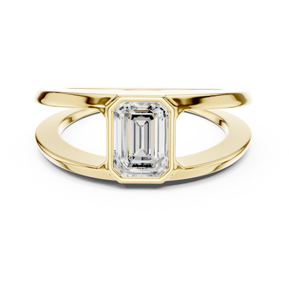 Emerald-Cut Solitaire Diamond Ring | Split Crossover Double Band