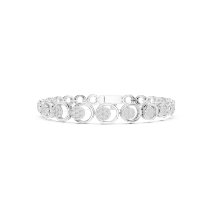 Round rose-cut diamond bracelet featuring diamonds in a miracle plate setting within open wheel links on polished precious metal