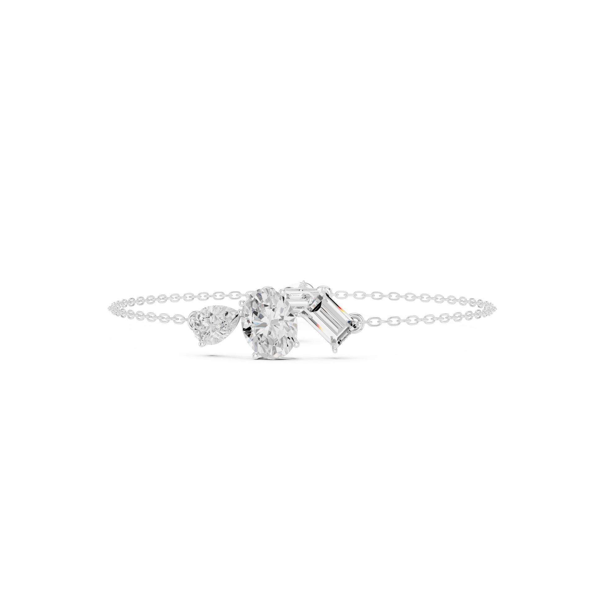 Mixed-cut diamond bracelet featuring a combination of diamond shapes set in polished precious metal