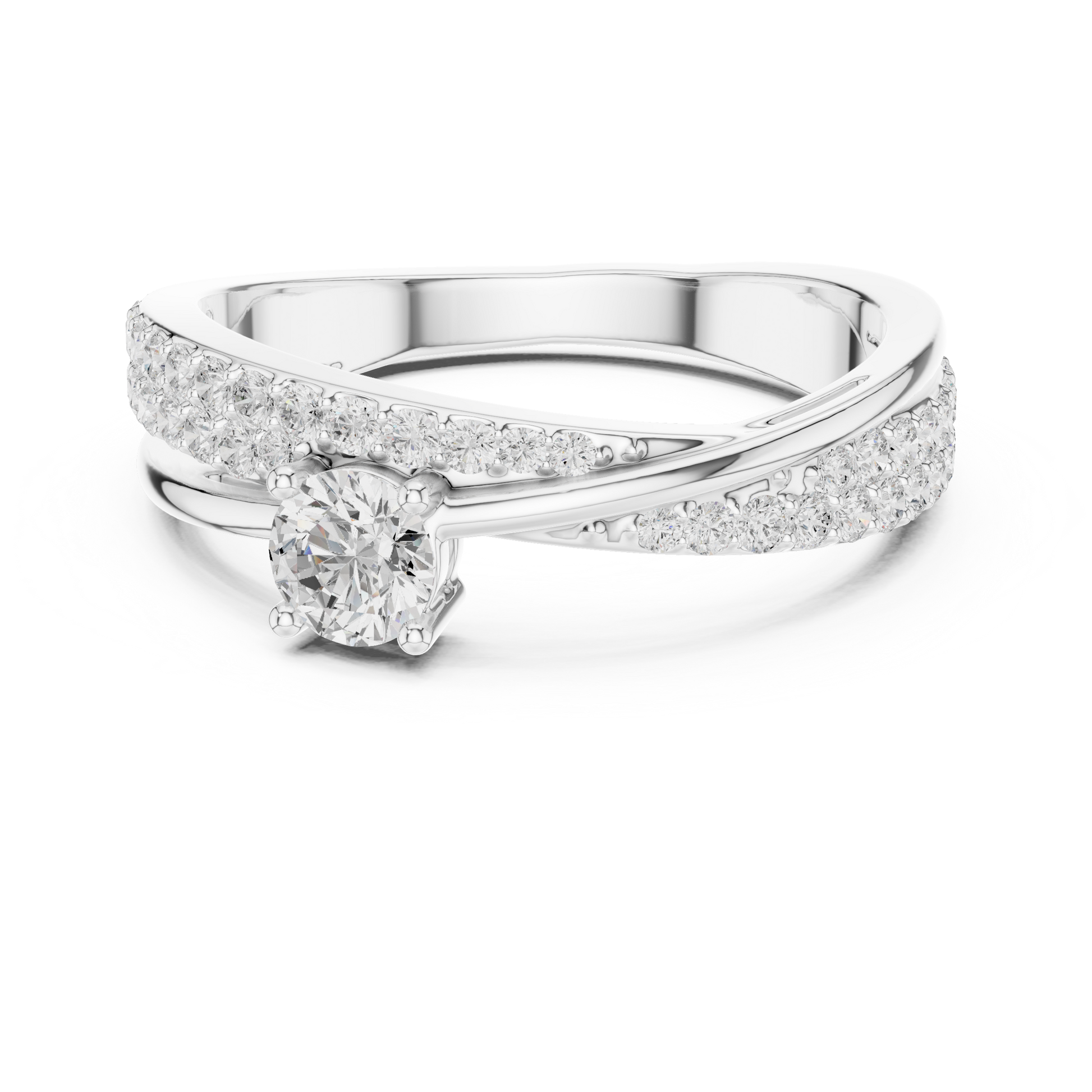 Twisted crossover diamond ring in 935 silver

Elegant intertwining diamond band in white gold

Modern women’s diamond ring with twisted crossover design